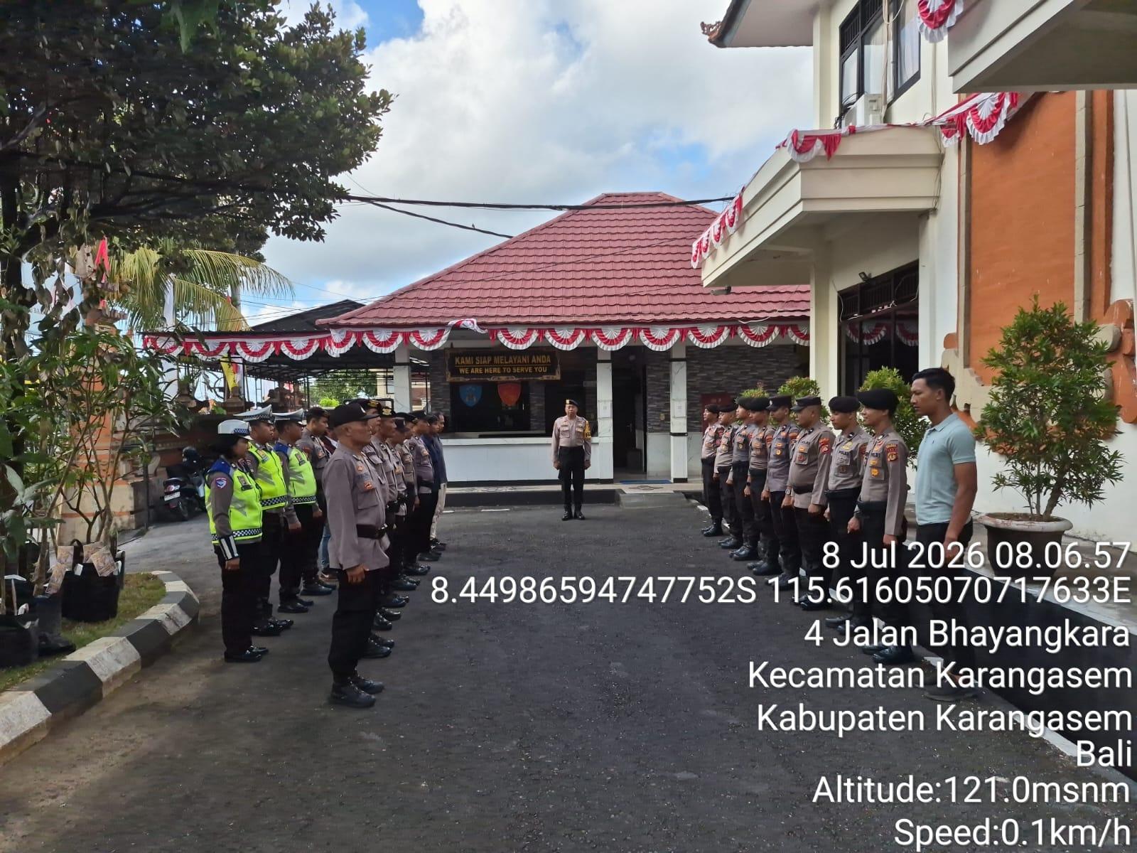 Laksanakan Tugas Piket Mako, Sat Lantas Polres Karangasem Ikuti Serah Terima Tugas Jaga