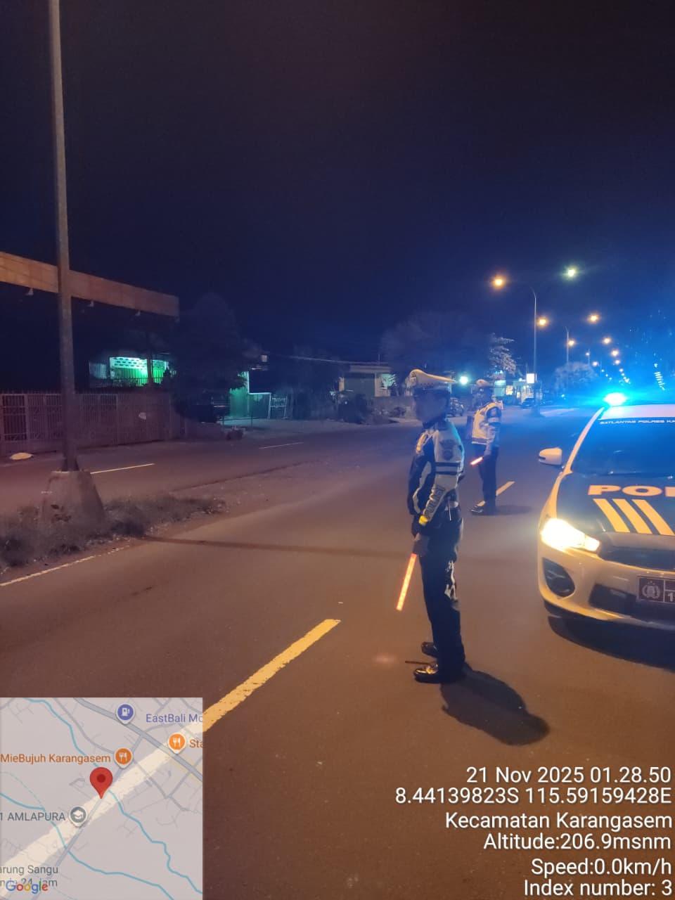 Cegah Balap Liar Sat Lantas Polres Karangasem  Gelar Patroli pada Malam Minggu